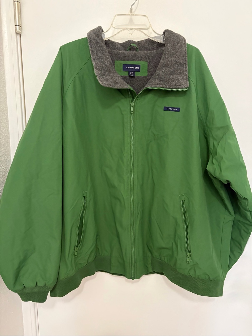 Lands' End Green Jacket with Gray Fleece Collar Men’s XXL